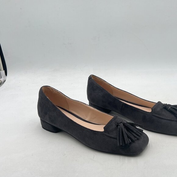 YDN Grey Block Low Heel Loafer Square Toe Tassel Fringed Pump Slip On Dress Shoe - Picture 4 of 8